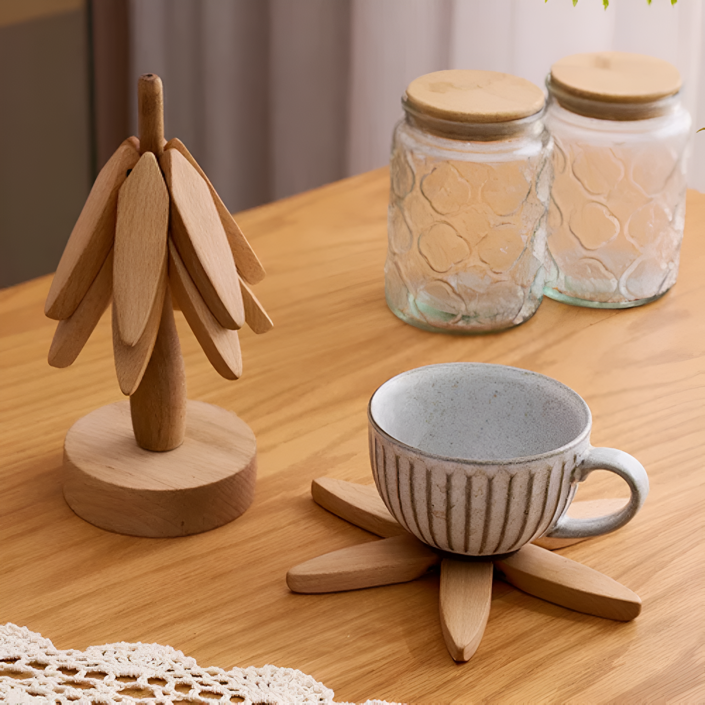 Charming Foldable Wooden Trivet Set