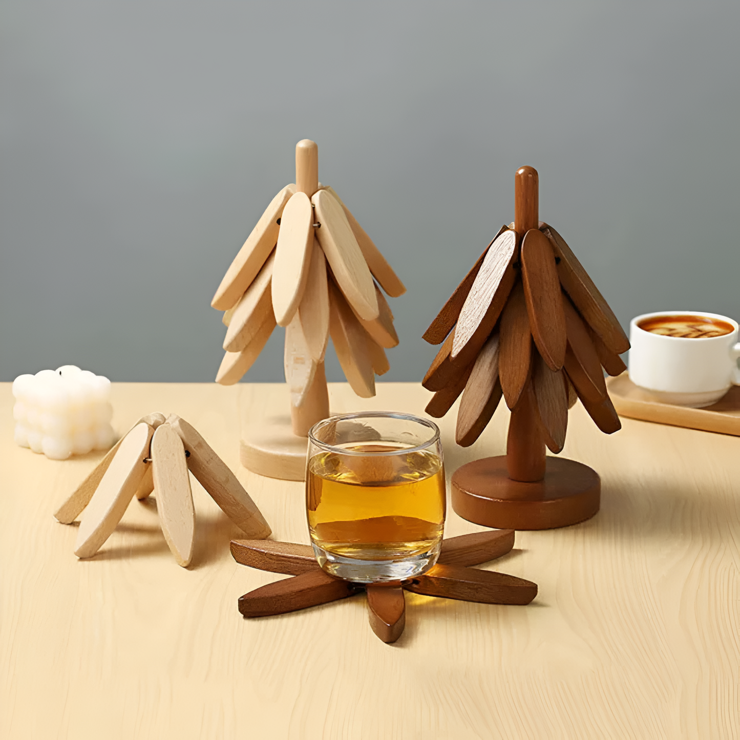 Charming Foldable Wooden Trivet Set